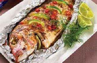 Baked whole catfish