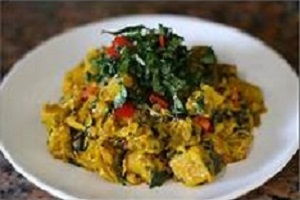 Unripe Plantain Porridge with Green Vegetables