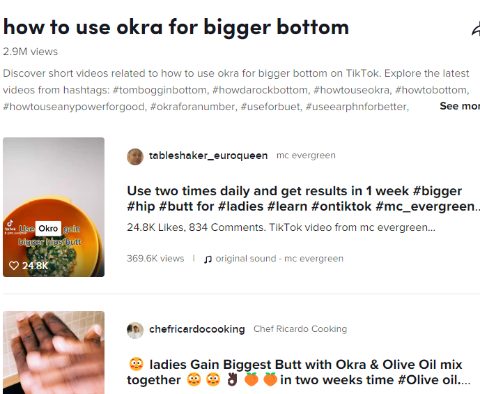How to use to Use Okra and Olive oil for Bigger Butt ~ But Enlargement