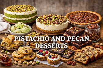 Pistachio and pecan desserts spread